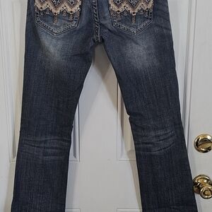 Women's Grace In LA Blue Jeans w/ Embroidered Pockets & Rhinestones Size 26